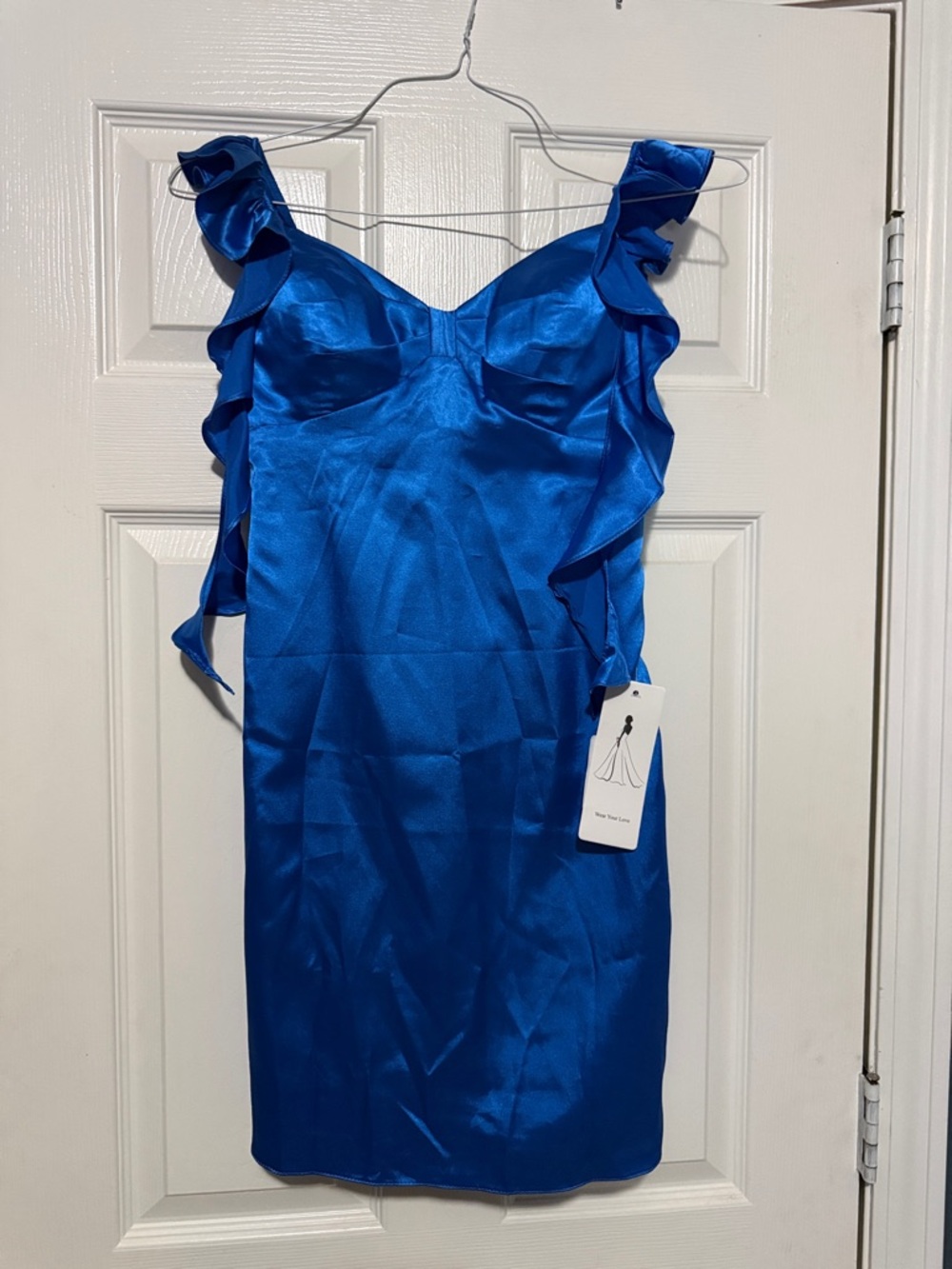 Royal Blue Satin Ruffle Strap Dress Extra Small